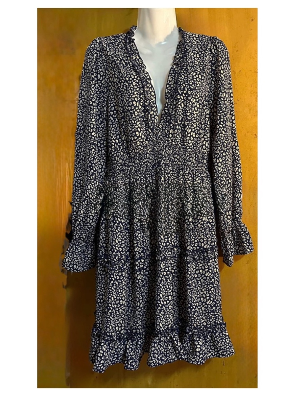 SHEIN size medium Blue and White cheetah animal print Tiered Dress